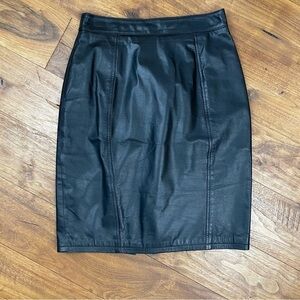 Vintage 90s Black Leather Pencil Skirt